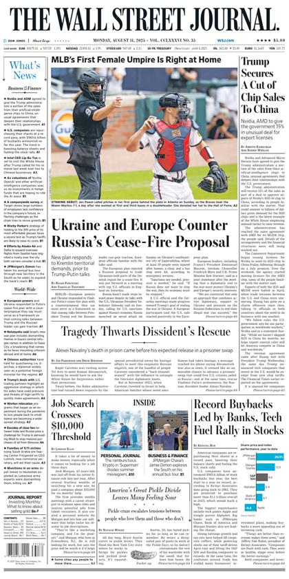 华尔街日报（The Wall Street Journal）2025年8月11号