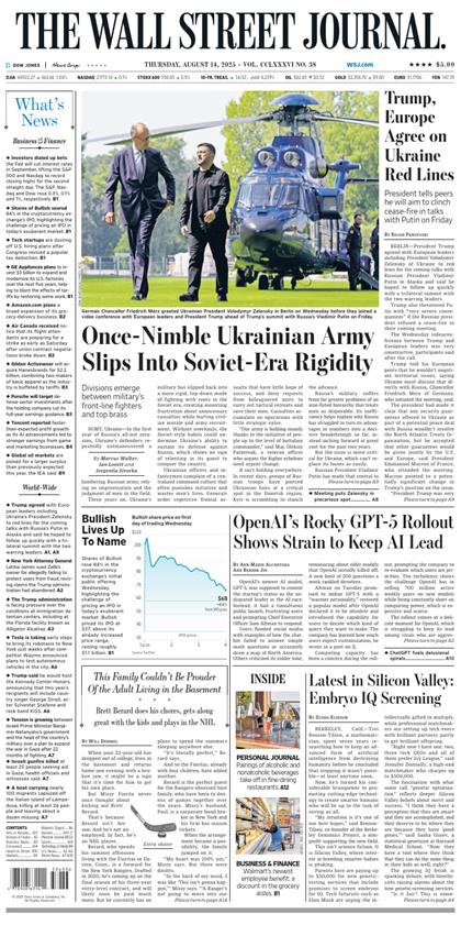 华尔街日报（The Wall Street Journal）2025年8月14号