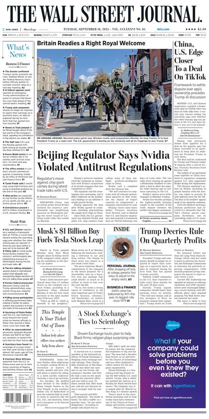 华尔街日报（The Wall Street Journal）2025年9月16号