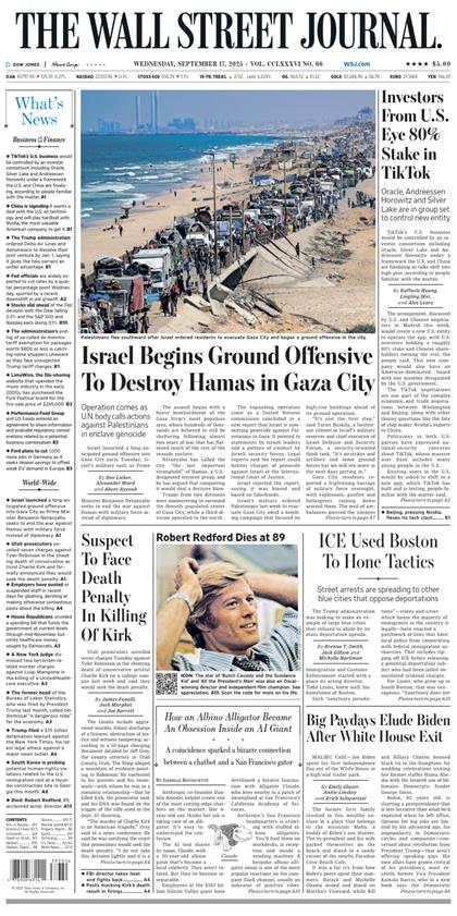 华尔街日报（The Wall Street Journal）2025年9月17号