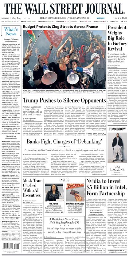 华尔街日报（The Wall Street Journal）2025年9月19号