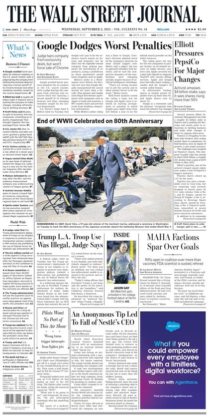 华尔街日报（The Wall Street Journal）2025年9月3号