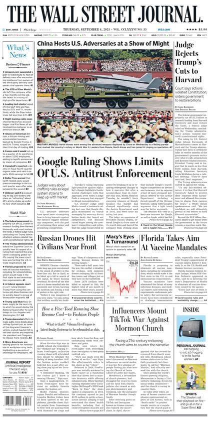 华尔街日报（The Wall Street Journal）2025年9月4号
