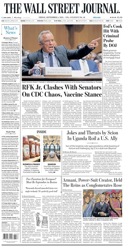 华尔街日报（The Wall Street Journal）2025年9月5号