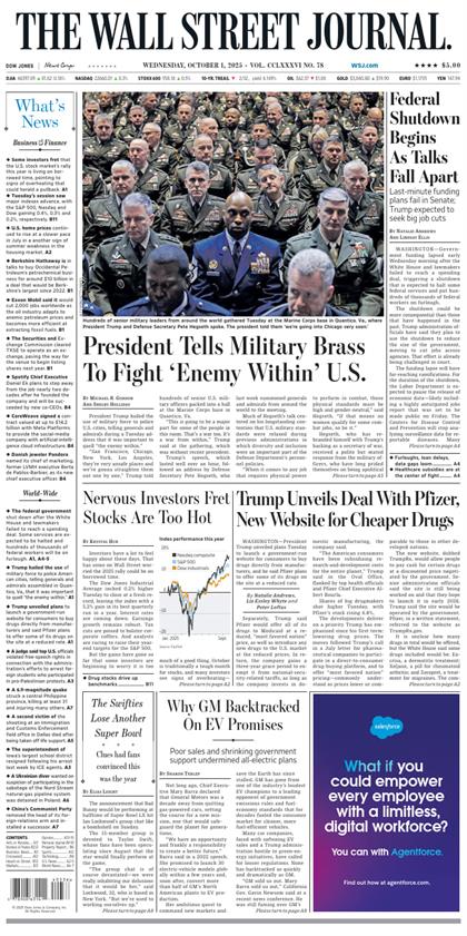 华尔街日报（The Wall Street Journal）2025年10月1号