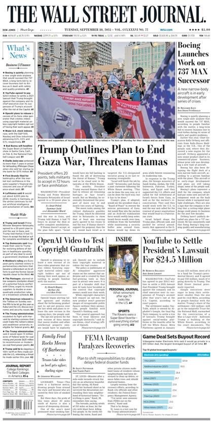 华尔街日报（The Wall Street Journal）2025年9月30号