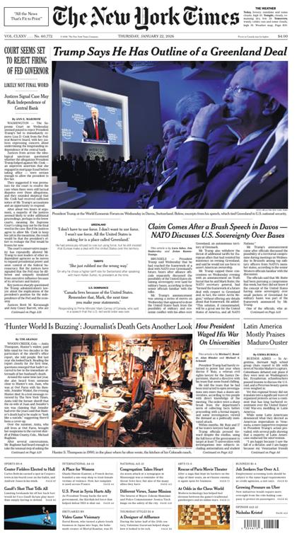 纽约时报（The New York Times）2026年1月22号