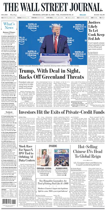 华尔街日报（The Wall Street Journal）2026年1月22号