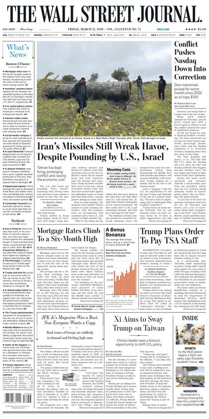 华尔街日报（The Wall Street Journal）2026年3月27日